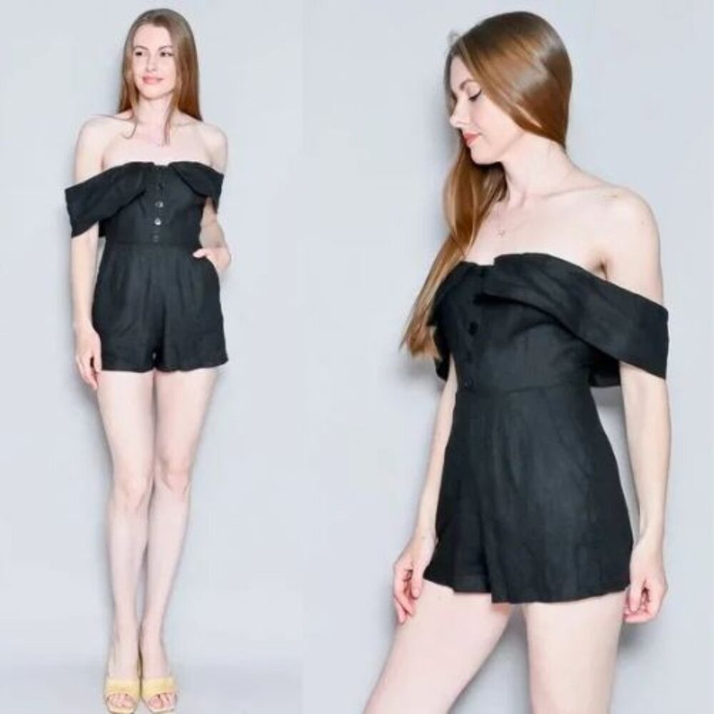 Reformation Black Off-Shoulder Frankie Romper Size 2 - 51746 - Picture 11 of 14